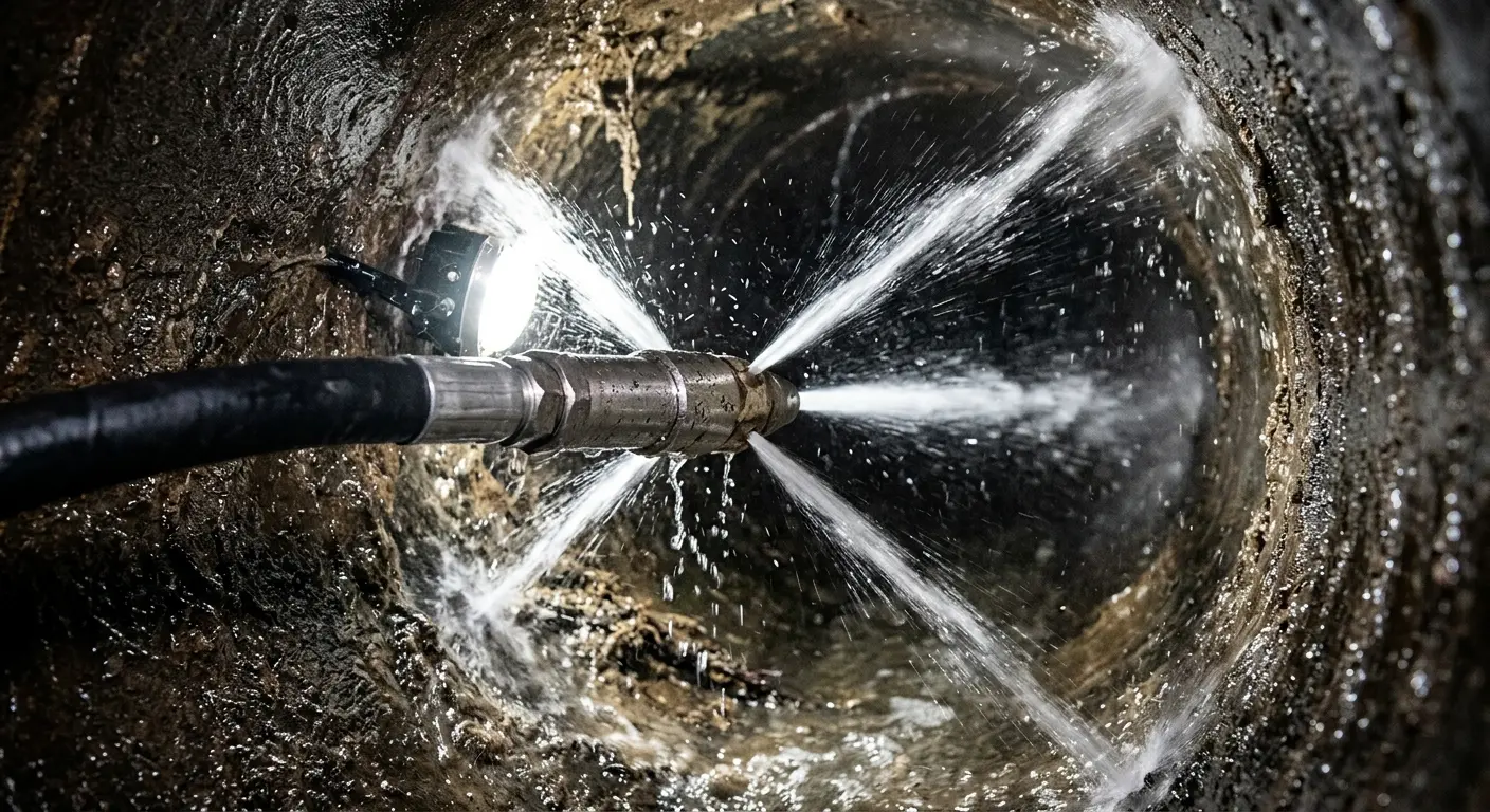 High-pressure hydro jetting nozzle cleaning sewer pipe for Emergency Drain Service in Wapakoneta